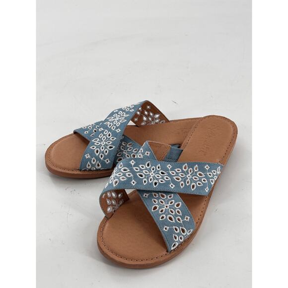 Splendid Salvia Embroidered Eyelet Slides 9 Blue White NWOT Sandals Resort Beach - Picture 2 of 6